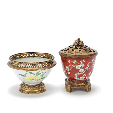 A FAMILLE ROSE 'SANDUO' BOWL AND AN ENAMELLED 'PRUNUS' BOWL