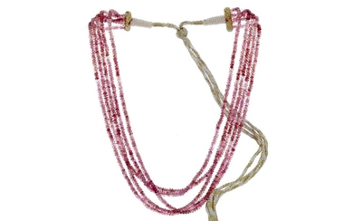 A FIVE ROW PINK SPINEL NECKLACE