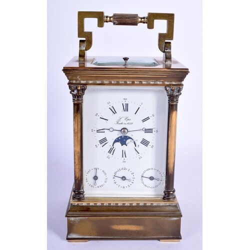 A FRENCH REPEATING BRASS L'EPEE REPEATING CARRIAGE CLOCK wit...