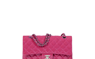 A FUCHSIA PATENT LEATHER MEDIUM CLASSIC DOUBLE FLAP BAG WITH SILVER HARDWARE CHANEL, RESORT 2011