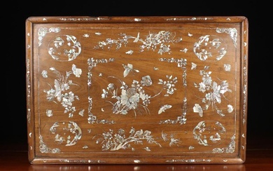 A Fine Late 19th/Early 20th Century Chinese Wooden Tray intricately inlaid with mother-of-pearl orna