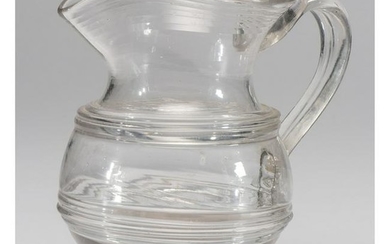 A Free Blown Glass Pitcher with Ring Decoration