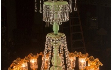 A French Glass Chandelier with Green and Gold Ch