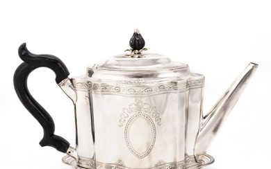 A GEORGE III SILVER TEAPOT ON STAND by Hester Bateman, Londo...