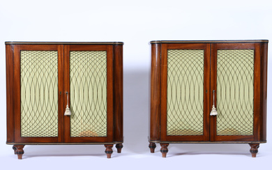 A GOOD PAIR OF GEORGE III MAHOGANY SIDE CABINETS.