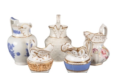 A GROUP OF FIVE H & R DANIEL TABLE JUGS of various shapes a...