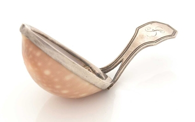 A George III silver-mounted natural shell caddy spoon.