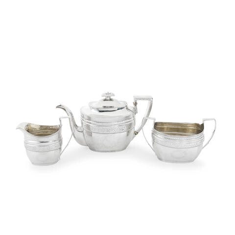 A George III silver three-piece tea service Duncan Urquhart & Naphtali Hart, London 1806