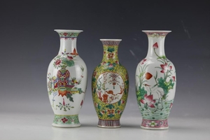 A Group of 3 Chinese Famille Rose Porcelain Vases