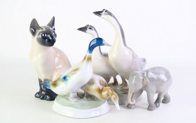 A Group of 3 Royal Copenhagen Figures Together with A Hungarian Made Duck Figural Group