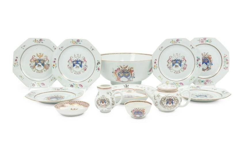 A Group of Chinese Export Armorial Porcelain with the