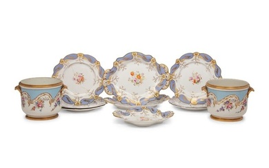 A Group of English Blue-Ground Porcelain Dessert Service Articles