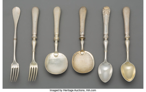 A Group of Six French Partial Gilt Silver Serving Pieces from the Collection of Khendive of Egypt Isma'il Pashsa (mid-late 19th ce)