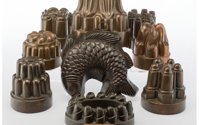 A Group of Ten Copper Pudding Molds (19th century)