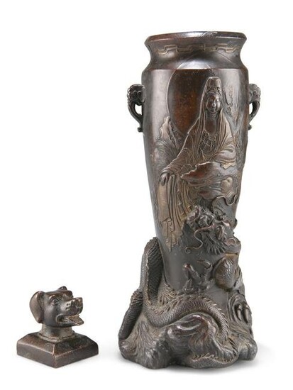 A JAPANESE MEIJI PERIOD BRONZE VASE, amphora form with