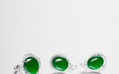 A Jadeite and Diamond Ring and Earring Suite