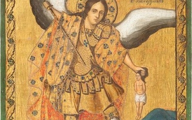 A LARGE DATED ICON SHOWING THE ARCHANGEL MICHAEL WITH A