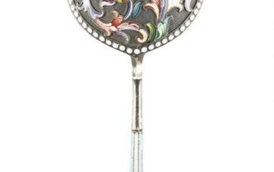 A LARGE SILVER-GILT AND CLOISONNE ENAMEL SPOON Russian