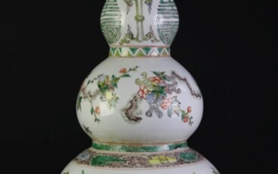 A Large Chinese Famille Verte Gourd Shape Vase Decorated with Floral and Insects (H 47cm)