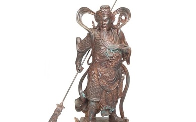 A Large Chinese Gilt Bronze Standing Figure of Guandi