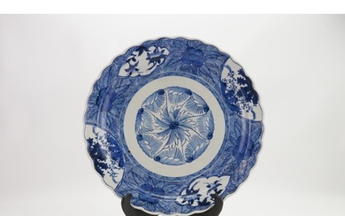 A Large Japanese Arita Blue Glazed Scalloped edged Plate dec...