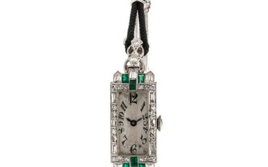 A. LeCoultre Tissot, Art Deco, Diamond and Emerald