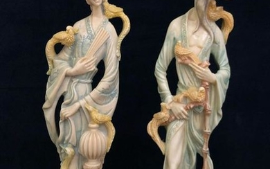 A Lot Of 2 Soapstone Japanese Statue Man Women