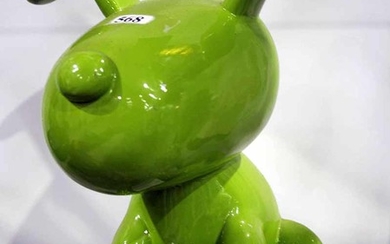 A MODERN LIME GREEN HAPPY PUPPY FIGURINE