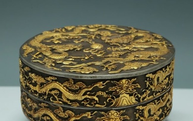 A Marvelous Gilt-Bronze Silver 'Dragon& Auspicious Cloud' Box