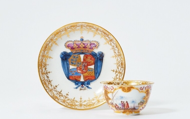 A Meissen porcelain tea bowl and saucer from the service for Christian VI of Denmark