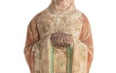 A PAINTED CERAMIC FUNERARY MODEL OF A TOMB GUARDIAN, WENGUAN...