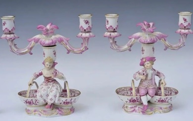 A PAIR OF 19TH C. MEISSEN CANDEL HOLDERS