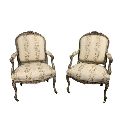 A PAIR OF 19TH CENTURY FRENCH CARVED WOOD AND PAINTED OPEN A...