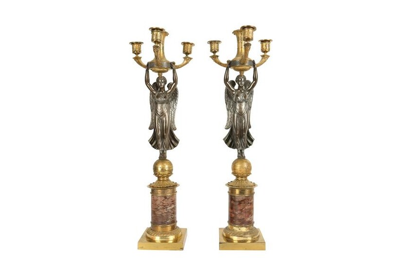 A PAIR OF 19TH CENTURY FRENCH EMPIRE STYLE GILT AND
