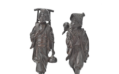 A PAIR OF BRONZE FIGURES Japan Meiji period, signed Genryusai...
