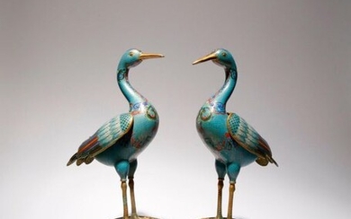 A PAIR OF CHINESE CLOISONNE MODELS OF CRANES C.1900 Each...