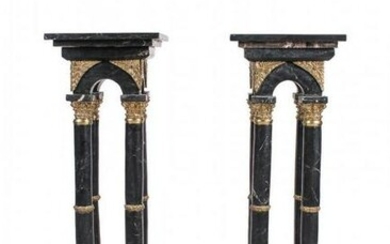 A PAIR OF DORE BRONZE AND MARBLE PEDESTALS