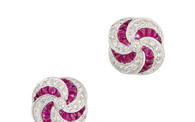 A PAIR OF RUBY AND DIAMOND EARRINGS in 18ct white ...