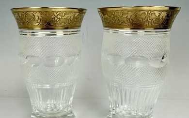 A PAIR OF SIGNED MOSER SPLENDID GOLD TUMBLERS