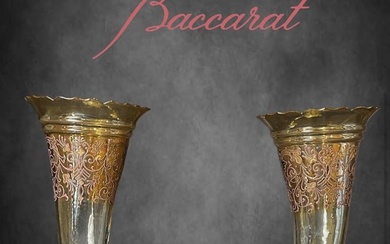 A Pair Of 19th C. French Baccarat Crystal Bronze Vases