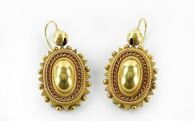 A Pair of English 15 Karat Yellow Gold Earrings.