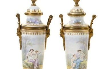 A Pair of Gilt Bronze Mounted Sevres Style Porcelain