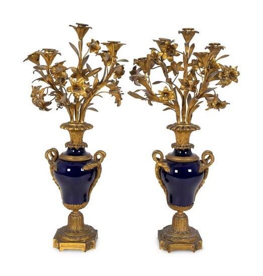 A Pair of Louis XV Style Gilt-Bronze and Cobalt