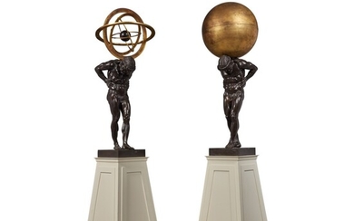 A Pair of Patinated Bronze Figures of Atlas, Modern