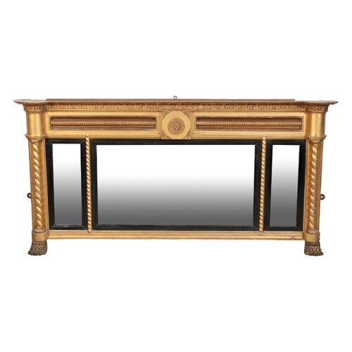 A REGENCY GILTWOOD OVERMANTEL MIRROR the carved and moulded ...