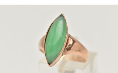 A ROSE METAL JADE DRESS RING, marquise jade cabochon, in a m...