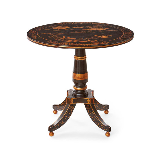 A Regency Style Chinoiserie Decorated Black Lacquered Table
