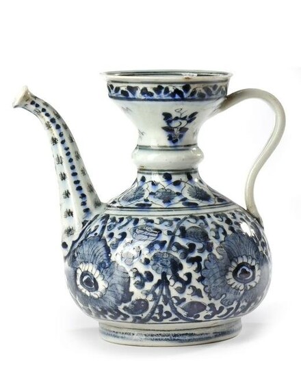 A SAFAVID BLUE, BLACK AND WHITE EWER, PERSIA, 18TH