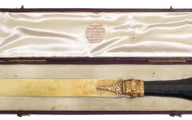 A SILVER-GILT PAPER KNIFE WITH BLOODSTONE HANDLE, RETAILED BY STORR & MORTIMER, CIRCA 1840
