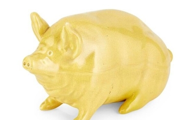 A SMALL WEMYSS WARE PIG CIRCA 1900 covered in a yellow